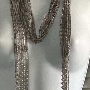Chicos Crocheted/Beaded Grey Necklace With  Silver Beads and Fringe  46 X 1  NWT